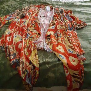 Benares 3/4 Length Sleeve Multicolored Sheer Over Blouse